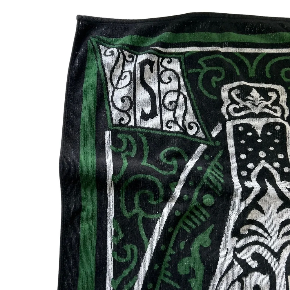 Vintage Societe Perrier Green Black Bath Beach Towel Bottle Made USA 30” By 66”